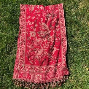 Red Boho Fringe Scarf